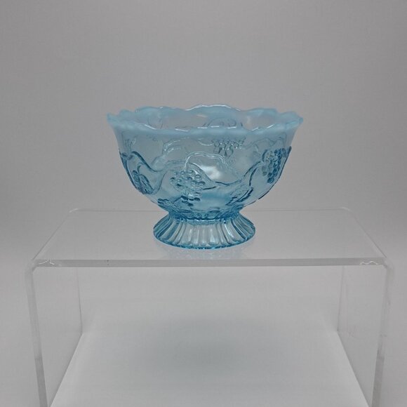 Vintage Jefferson Glass Blue Opalescent Footed Grapes & Vines Dish - Picture 6 of 16